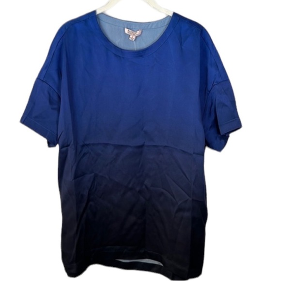 Badgley Mischka Silk Blue Ombré Short Sleeve Top Size S - Picture 1 of 7